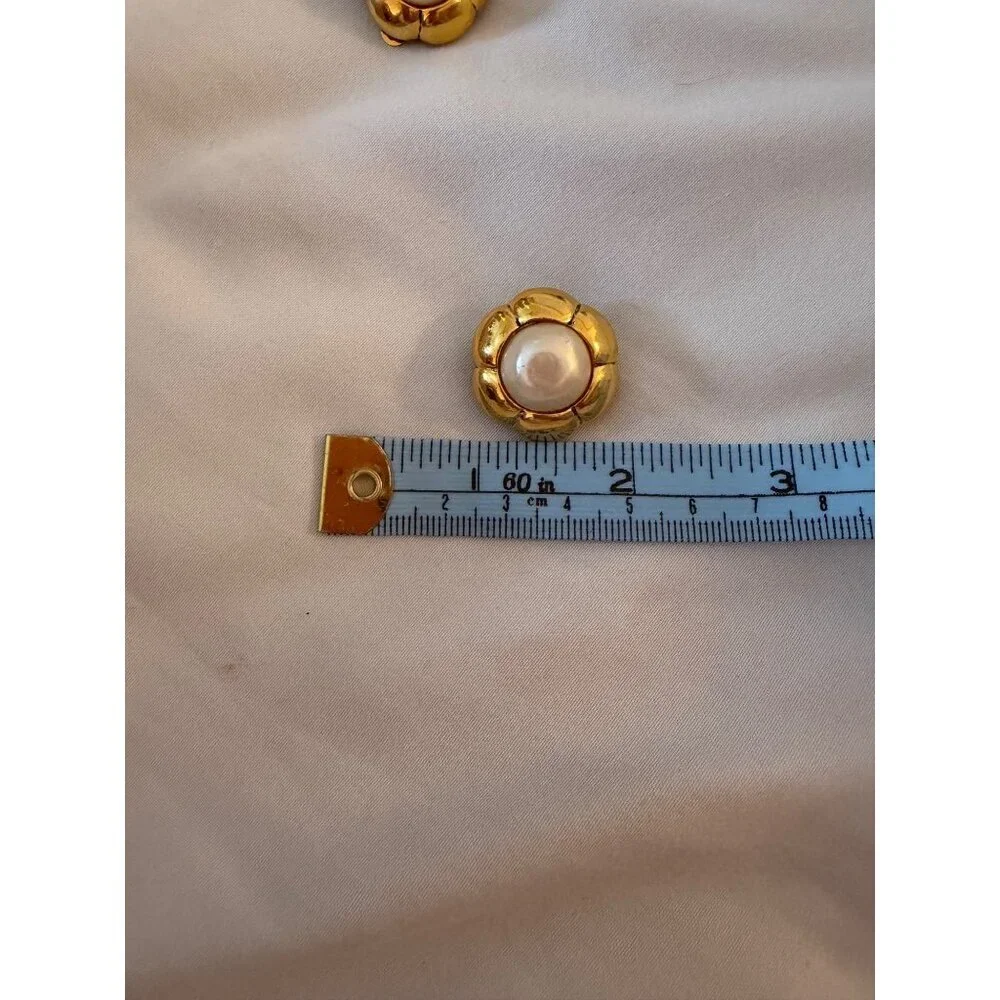 Chanel Logo Gold-plated Flower Central Faux Pearl Clip-On Earrings